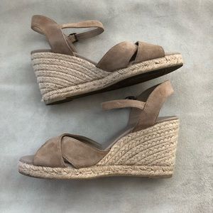 Castañer Suede Leather Wedge Espadrilles in Tan